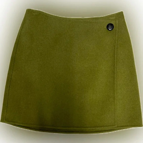 Sezane Olive Faux Wrap Mini Skirt with Button Detail | Sz 36 - Picture 1 of 5